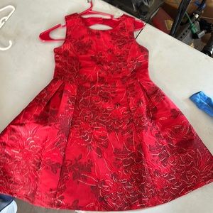 The Children's Place Red Floral Metallic-Thread Fit & Flare Dress
